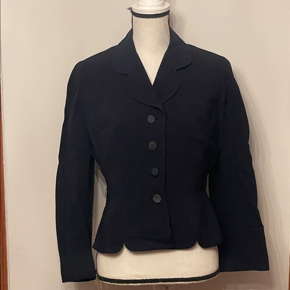 Vintage 100% Virgin Wool Elegant Navy Blue Women's Blazer